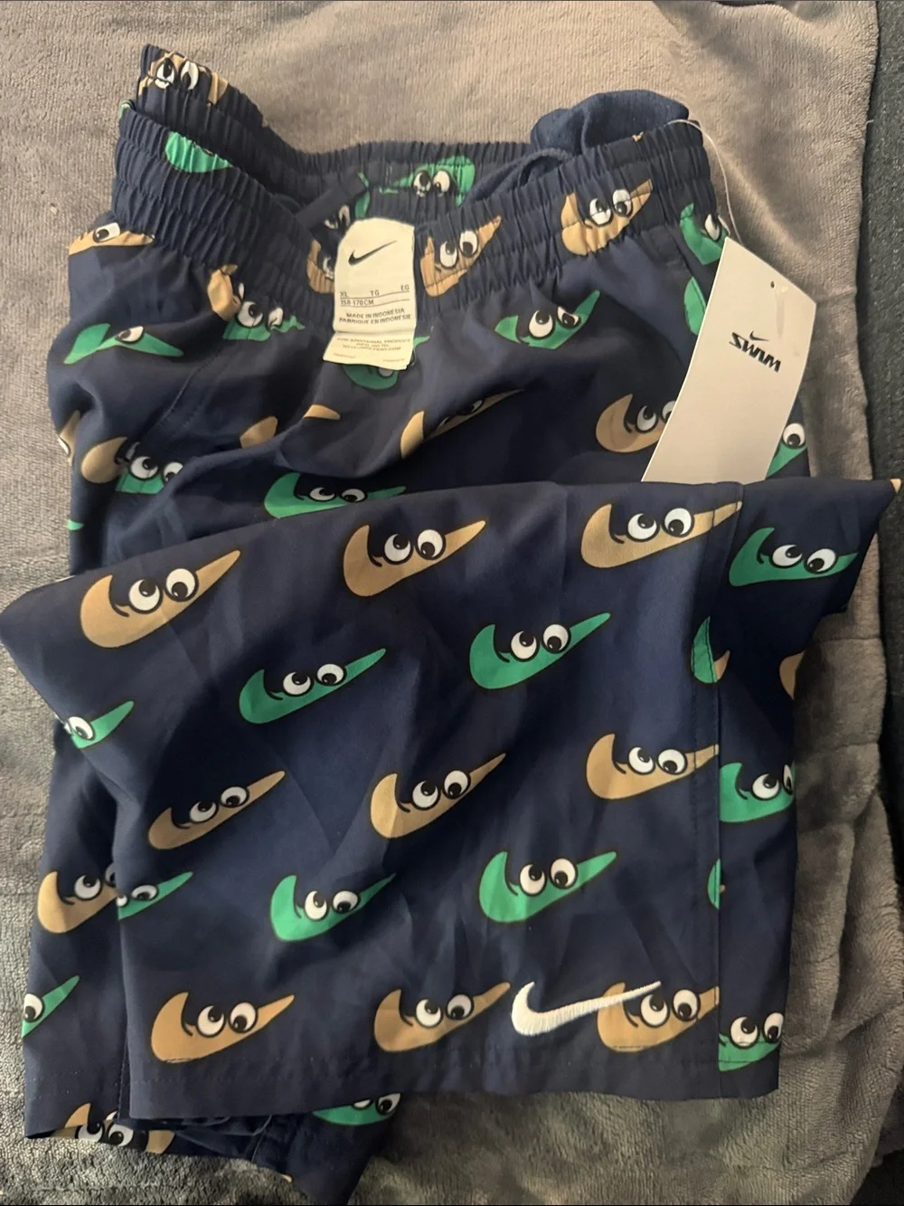 Nike Navy Swim Shorts with Green & Gold Eye Swooshes
